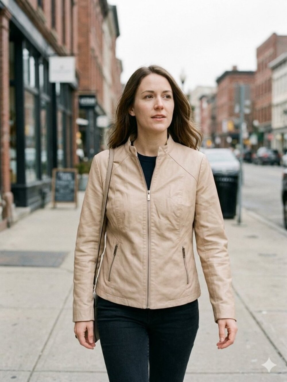 Alfani Cream Faux Leather Moto Jacket Collarless Minimalist